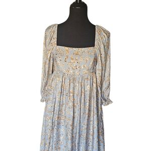 Molly Green Blue Floral Babydoll Dress Puff Sleeve Cottagecore Bridgerton W3dd